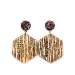 Savvy Bling Druzy Gold Rain Leather Earrings
